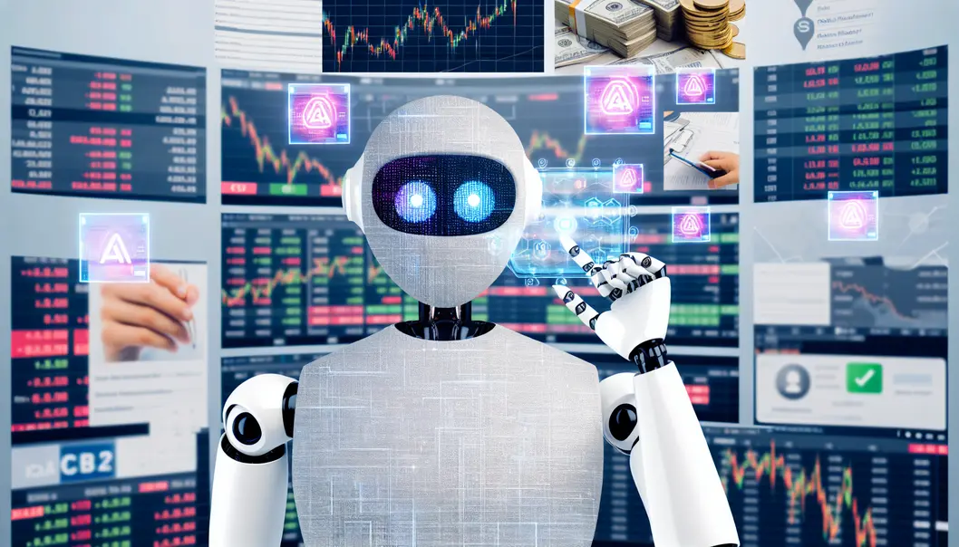 AI tools and digital analytics screens displaying across the financial sector.