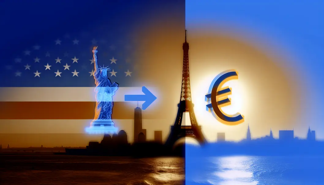 A symbolic representation of Europe integrating finance, trade, and defense in a cohesive economic future.